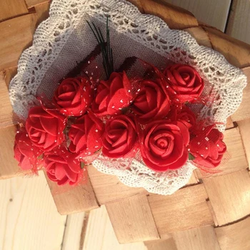 144pcs 2 cm PE Rose Cvet Mini Peno Rose s Til Umetno Cvetje Za DIY bonboniera Dekoracijo svate Pene vrtnice