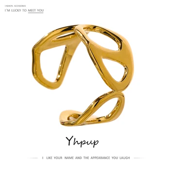 Yhpup Stilsko Edinstven Design Geometrijske Odpiranje Obroč Izjavo Kovinsko Zlata Ženske Bakreni Prstan Pribor Nakit Anillos Mujer