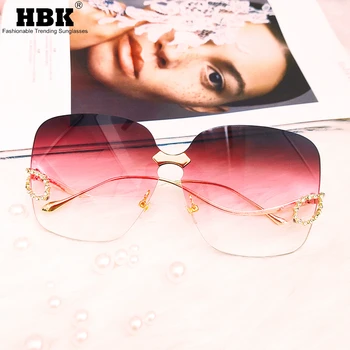 HBK 2020 Luksuzni Lady sončna očala Rimless Ženske sončna Očala Elegantno Nosorogovo Letnik Zlitine Okvir Klasične blagovne Znamke Oblikovalec Odtenki