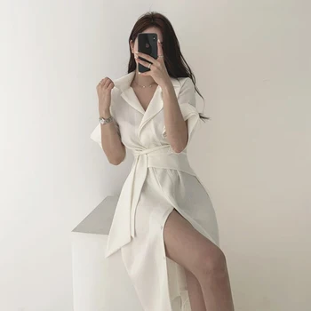YAMDI a-line stranka poletje korejski midi obleka ženske kratek rokav 2020 novo vintage elegantne obleke ženska majica obleko midi vestidos