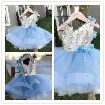 Novo Otroci Baby Dekleta Princesa Obleke Žogo Obleko Sequined Mozaik Čipke 3D Cvetje Obleko Backless brez Rokavov Dekleta Tutu Obleko 2-7T