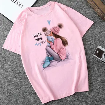 2019 Nove Ženske T-shirt Priložnostne Harajuku Mama in Baby Tiskanja Vrhovi Tee Poletje Ženska T Majica Kratek Rokav, Majica za Ženske Oblačila