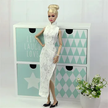 Elegantno Belo Qipao Obleko Obleko Set za Barbie 1/6 30 cm BJD FR Punčko Oblačila Dodatki Play House Apretiranje Igrače Darilo