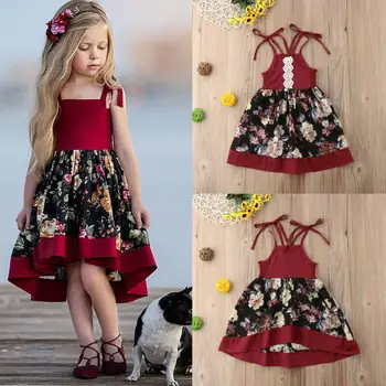 Malčka Baby Dekle Trak Obleko 2019* Popolnoma Nov Slog Stranka Formalno Tiskanja Princesa Til Cvetlični Obleko Sundress