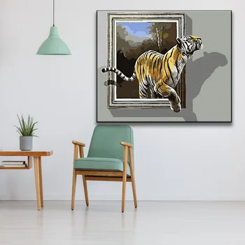 Barvanje Z Številkami 3D Tiger Živali Sliko Na Steno Podstrešja Oljnih Slik Na Platnu Dekoracijo Za Dom Ročno Poslikane Edinstveno Darilo