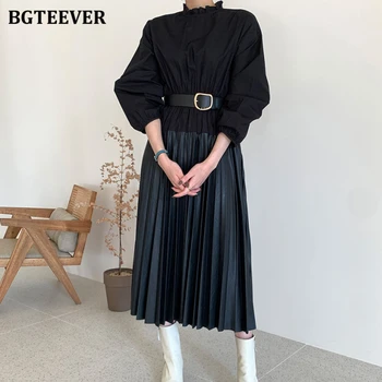 BGTEEVER Elegantna Urad Ženske Mozaik Midi Obleko Elegantno O-vratu Vitek Pas Obavijen Ženske Naguban Vestidos 2020 Pozimi Obleko