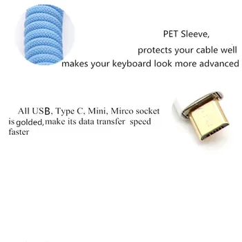 Po meri Naredite Eno Sleeved PET Kolobarjih Pomlad Tip C Mini Micro USB Kabel za Mehansko Kabel Tipkovnice Z GX12 GX16 Letalec