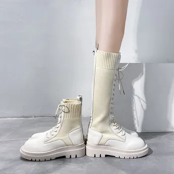 2020 nove ženske dnom Visoki škornji mehko dno udobno Britanski stil čevlji korejska različica Debelo dno ženske čevlje 35-40
