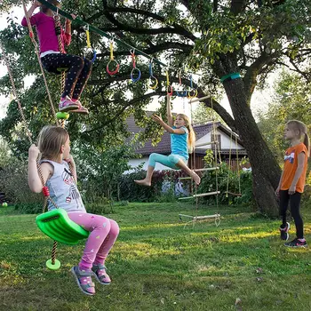 Otroci Outdoor Obroči Gimnastični Obroč Swing Nastavljiv Swing Obroči Pisane Dvorišču Trpežne Za Ninja Ovira Seveda Kampiranje Kit