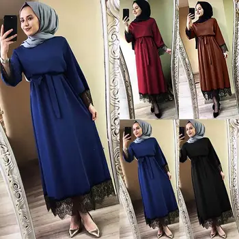 2021 Muslimanske Ženske Čipke Obleko Dubaj Muslimanskih Dolge Čipke Obleko Caftan Maroško Islamsko Oblačila Turški Oman Katar Vestidos Mujer