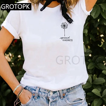2019 Ženske T-shirt Širjenje Prijaznost Kratek Rokav T-majice Tumblr Slog Žensk T Shirt Harajuku Kawaii Bela Tee Shirt Vrhovi
