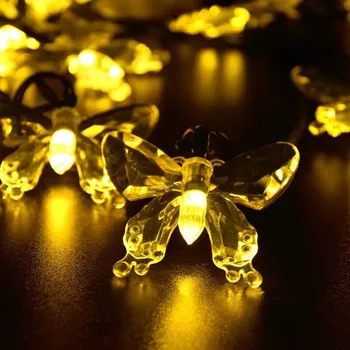 Modri Metulj Sončne Niz Luči Ulica Garland Zunanji Okras Za Vrt, Travnik Drevo Božič LED Dekorativni Cvet Festoon