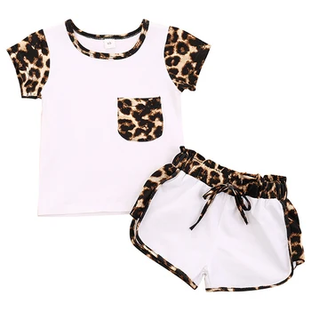 Dekleta Obleke Kratek Rokav Mozaik Leopard Tiskanja Puloverji in Kratek Sklop 2 Kos Malčka Dekle Pade Oblačila 2020