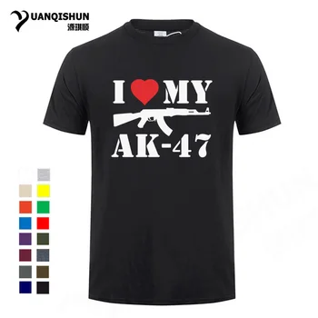 Boutique Mens T-shirt, ki sem Ljubezen Mojo Puško AK-47 T-shirt AK47 Moški majica Fashion Design Kul Logotip Tees 16 Barv Bombaž Mehko Tshirt