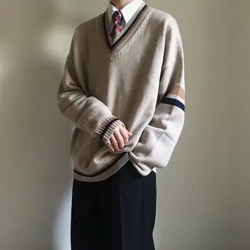 Japonska Moda za Jesen in Zimo Puloverju V Vratu Jopica Moških Novi Kolegij Svoboden Slog Priložnostne Harajuku Pulover korejski Oblačila