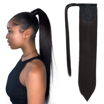 Aiyee 24 cm Dolge Ravne Ovijte Okoli Ponytails Hairpiece Sintetičnih Posnetek v Lase Razširitve za Ženske Črna Rjava Konjski Rep
