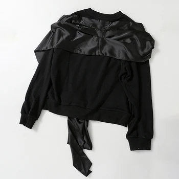 TWOTWINSTYLE Mozaik Bowknot Elegantna Majica Za Ženske O Vratu Dolg Rokav Priložnostne Black Ženski Puloverji 2020 Padec Moda Nova