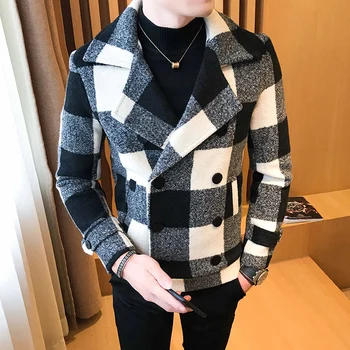 Trend 2019 novo dvojno zapenjanje windbreaker modni retro tartan plašč velikosti 5XL slim kratek plašč moški banket stranka obleko