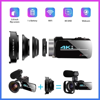 Video Camera 4K Kamere 16X 48MP WiFi Webcam Live Streaming Za Youbute Pa 3,0-Palčni Zaslon na Dotik Nightshot UHD Diktafon Handycam