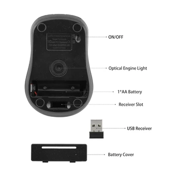 Brezžične miške Gaming Laptop Miši USB Računalnik 1600DPI 2.4 GHz, 3 Gumbi, Mini Prenosni Miško Miši 2 Barve Za Prenosnik Deskop