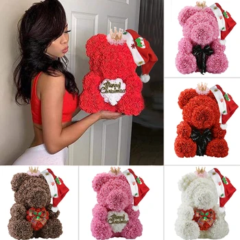 Božično Darilo za Otroke&ženske Umetno PE Rose medvedek Vrtnic s Krono Valentinovo Poroka Ljubezni Xmas Darila za Dekle