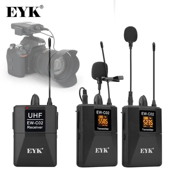 EYK EW-C02 30 Kanal UHF Brezžični Dvojno Lavalier Mikrofon Sistem 60m Območju za DSLR Kamero Telefona Intervju Snemanje River Mic