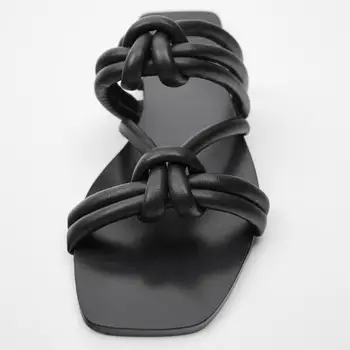 SOUTHLAND žensk črni čevlji iz usnja Ženske Copate Poletje ravno Modni Sandali z blagovno Znamko čevlji