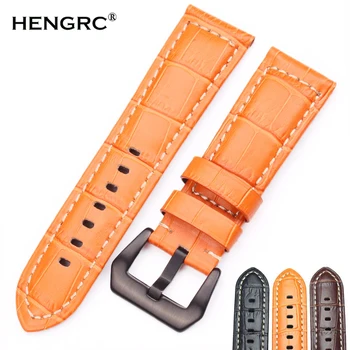 HENGRC Watchbands 22 mm 24 mm Moških, Rjava, Črna, Oranžna Debele Pravega Usnja Watch Pasu Trak Za Panerai Watch Dodatki