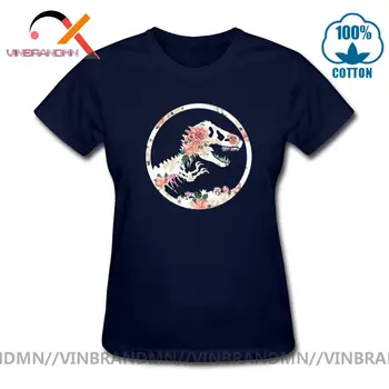 Smešno Jurassic Svetu majica s kratkimi rokavi ženske Cvetlični motiv Dinozaver Park T-shirt mlada ženska mladinska slim dekliška Dino Tees femme camiseta