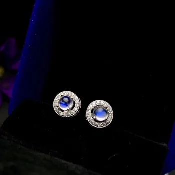 Naravna modra moonstone stud uhani, 925 srebro, čisto kamni, lepimi barvami, ženski uhani