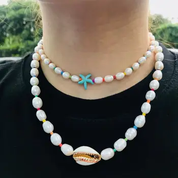 Boho Puka Naravnih cowrie Lupini ogrlica za ženske izjavo biser baroka bijoux choker ogrlica Collier de coquillages nakit 2019