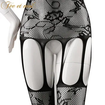 High-end erotično perilo naramnice brez naramnic odprite mednožje nogavice črne nogavice, korzet nogavice Žensko erotično sex bodysuit