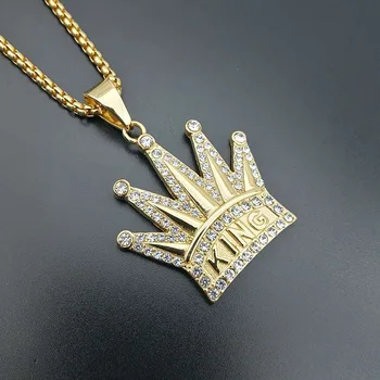 Hip hop polno cirkon kralj obliko obesek ogrlice bling bling 60 cm 24 v kubanski povezavo verige hiphop ogrlica modni nakit darilo