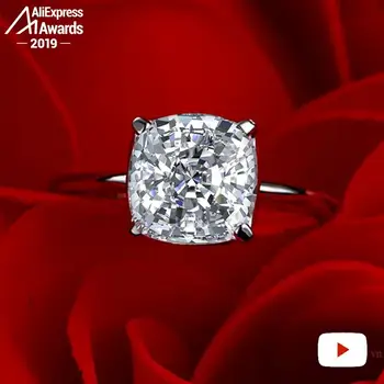 9*9 mm Kvadratni Blazine S925 Fine Nakit sterling srebrni prstan Lab-ustvarili diamond Karat 4Cs poroko predlog sanje