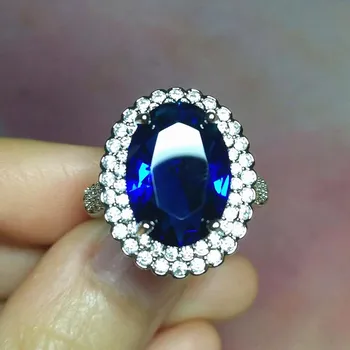 Big safir dragih kamnov diamanti Obroči za ženske, modro kristalno belo zlato barvo luksuzni nakit argent bijoux bague stranka darila