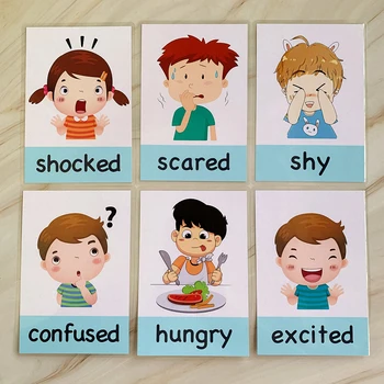 14Pcs Montessori Otroci, Učenje Igrače angleški Učnih Kartic Risanka Razpoloženje, Čustva Flash Kartice Začetku Izobraževalne Igrače za Otroke