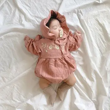 Newborn baby dekle ruffle dolg rokav obleka, s pokrivalo za malčke telo bebe enem kosu