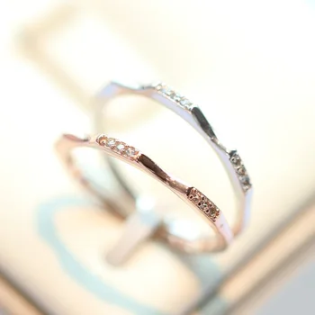 Sterling srebro 925 obroč korejski eno vrstico simulacije diamantni prstan prstan rep obroč ženski mezinec rose zlato, srebro skupno obroč
