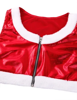 MSemis Ženske Angel Sexy Božični Kostumi Gospa Božiček Babe Vlogo Igrajo Obleko Bleščeče Kovinsko Obreži Zgoraj Hlače Vroče Perilo Set