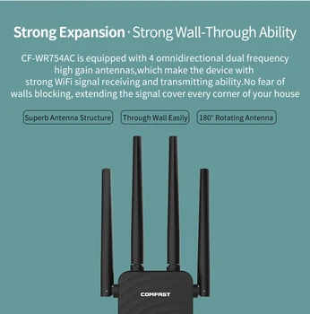 1200Mbps COMFAST CF-WR754AC WIFI Vmesnik 2.4 G&5G Usmerjevalnik Wireless Extender Signal za Ojačevalec Wifi Obseg 4*3dbi Antena