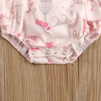 Pudcoco Newborn Baby Girl Obleke Visoko Pasu Votlih Cvet Natisnjeni Ruffle Letenje Rokav Pocket Strani Romper Jumpsuit Poletje Baby