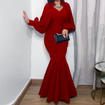 Afriške Obleka Ženske 2021 Priložnostne Plus Velikost Slim Maxi Obleke Elegantno Seksi Dolga Obleka Z Dolgimi Rokavi Stranka Trobenta Sirena Obleko