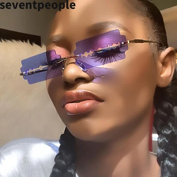 2020 Majhne Rimless Srce Sončna Očala Ženske Modne Blagovne Znamke Oblikovanje Edinstvene Rezilo Sunglass, Letnik Enem Kosu Vode Spusti Očala Za Sonce