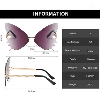CRSD 2020 Novo Metulj brez okvirjev Ženske sončna Očala Moda Velik Gradient sončna Očala Kovinski Ocean UV400 Sončna Osebnost