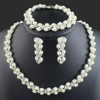Jiayijiaduo set nakita preprosta modna imitacije pearl Srebrne barve ogrlico, zapestnico, uhane za ženske, poročni dodatki