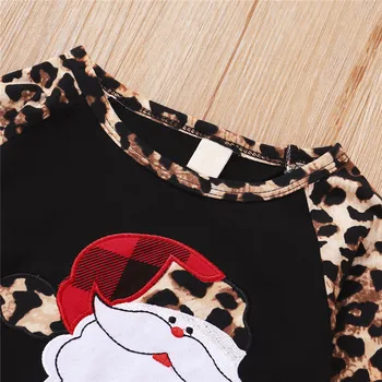 Baby Božič Oblačila, ki Sodijo Pomlad Dolg Rokav T-shirt + Sežgati Kariran Hlače Leopard Tiskanja Šivanje Elastike Počitnice Oblačila