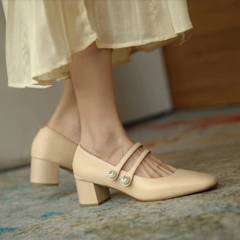 Spomladi in jeseni leta 2020 novo debelo peto retro majhen usnjeni čevlji usnjeni enotni ženski čevlji kvadratni vodja Mary Jane čevlji X270