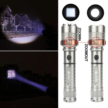 Močna LED Svetilka Z Napadom head, Self-defense Baklo Podporo zoom 5 razsvetljavo načini Napaja z 18650 baterijo s kompas