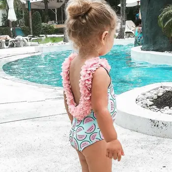 2020 Novega Malčka Dekleta Lubenica Kopalke enodelne Cvetlični Kopalke Poletje Plaža za Malčke Baby Srčkan Backless Bikini Bodysuit