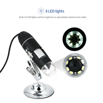 1600X Povečava USB Digitalni Mikroskop z OTG Funkcijo Endoskop 8-LED Luči Povečevalno Steklo, Povečevalo s Stojalom